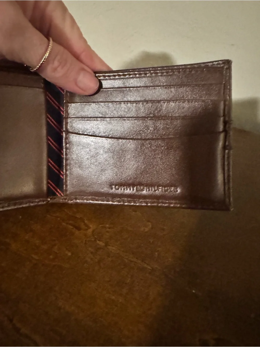 Tommy Hilfiger Brown Leather Bi-Fold Card Wallet with Flag Logo